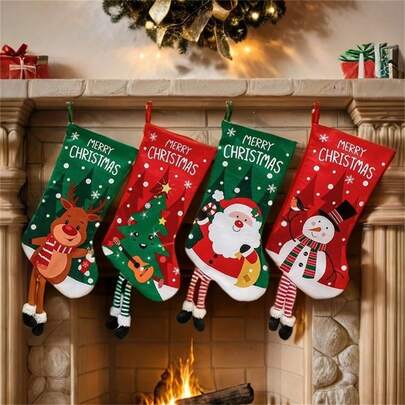 New Christmas Socks Gift Socks Christmas Tree Pendant Decoration Gift Bag Christmas Home Decoration Pendant Supplies, 4 Pieces