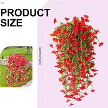 1/2/4 piezas Guirnaldas colgantes de Campanilla de la mañana artificial resistente a los rayos UV con hojas de eucalipto falsas - Decoración de flores de plástico versátil para el hogar, al aire libre, jardín, boda - Adornos florales de margarita para todo el año para diversos tipos de habitaciones - Sin contenedor, perfecto para mejórate pronto, fiestas: Navidad, Halloween, Acción de Gracias, San Valentín, Día de la Madre - Rojo - Ver 2