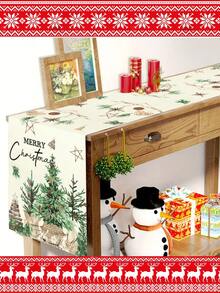 Christmas Pine Tree Table Runner - Polyester Woven Rectangular Table Decor, Decorated With Holly Berries And Merry Christmas Greeting, Suitable For Home, Party, Seasonal Kitchen And Dining Room Decoration - Green - View 8