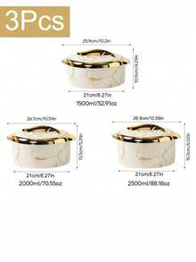 3pcs Insulated Lunch Box Set, Gold Flask With Lid, Stainless Steel Hot & Cold Food Container, Suitable For Office Lunch, Buffet, Hot Pot, Picnic & Camping, All Season