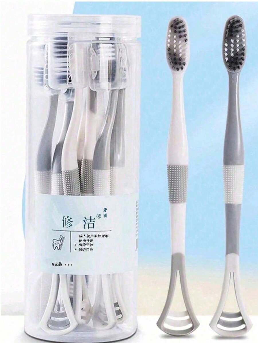 Set de 8 cepillos de dientes suaves de tamaño familiar para adultos con cerdas profundas de limpieza