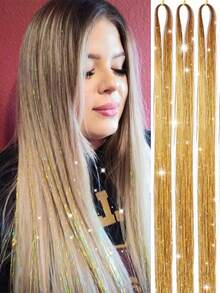 20片/10片/5片/3片/1片装 女士金属发丝，闪亮金属发丝接发，耐热