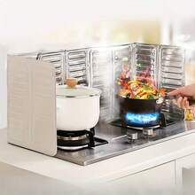 1pc Kitchen Stove Splash Guard, Aluminum Alloy Foldable Splash Proof Oil Baffle, Heat Resistant Cooking Splash Protector, Protects Countertop And Walls, Kitchen Cooking Oil Splash Guard - Multicolor - View 5