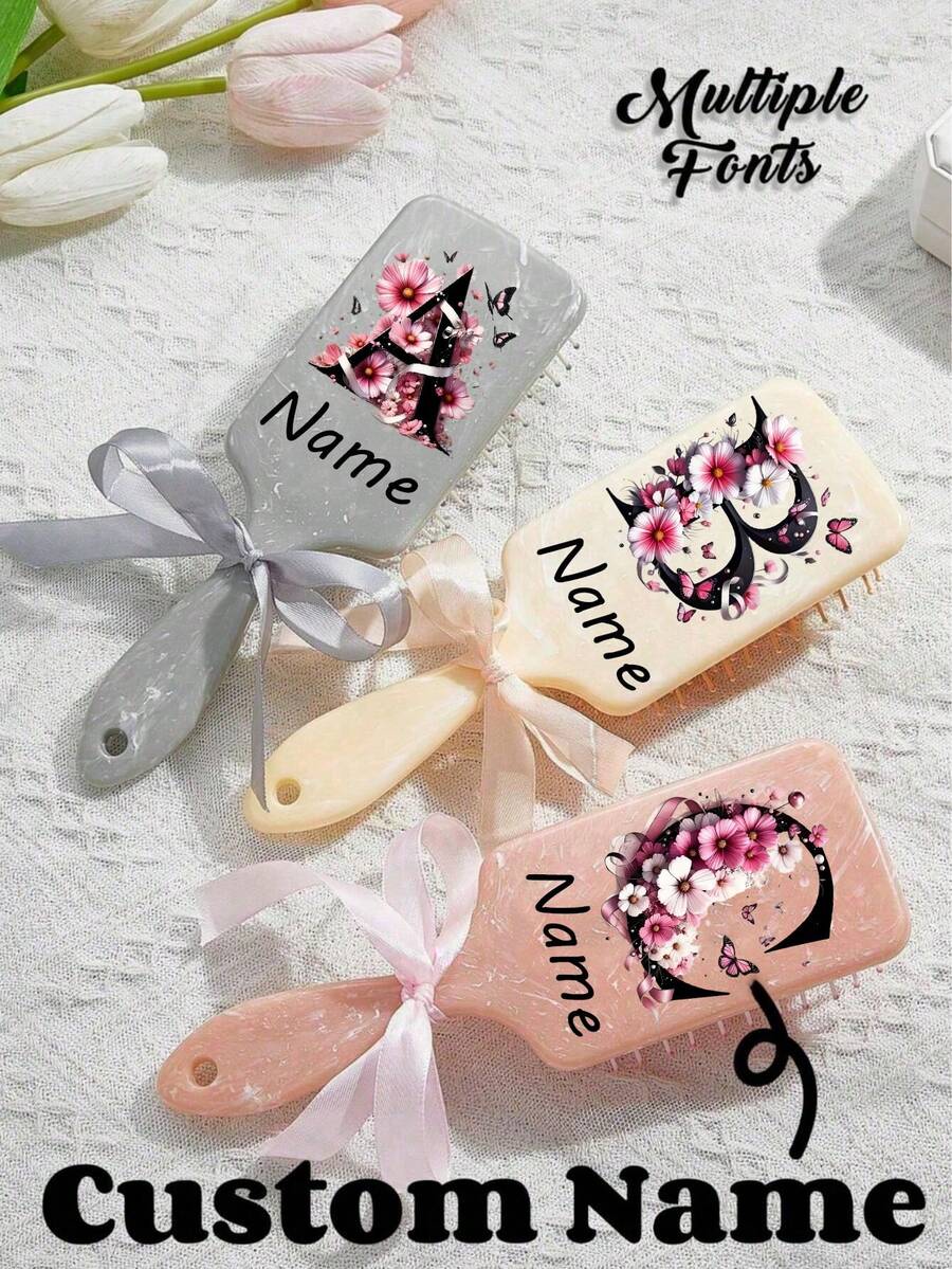 1pc Customized Comb, Personalized Hair Brush, Custom Engraved Name Bridesmaid Gift, Girl Birthday Gift, Nude Pink Air Cushion Comb, Grandmother Gift, Anniversary Gift, Valentine's Day Gift, Birthday Gift, Wedding Gift, Mother's Day Gift, Best Friend Gift - Style 6 - View 1