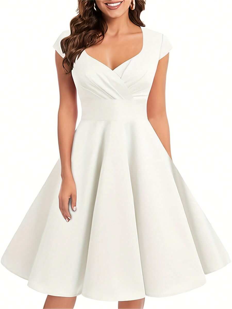 Bbonlinedress Women Short 1950s Retro Vintage Cocktail Party Swing Dresses - White - View 1