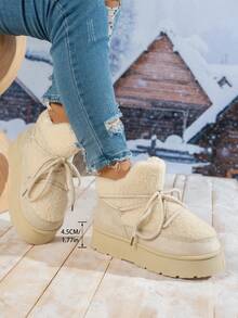 Women's Thick Sole Snow Boots, Lace Up Short Boots With Thermal Lining For Fall/Winter 2024, Anti-Slip Cushioned Round Toe Casual Short Shaft Snow Boots, Available In Black, Khaki, Beige