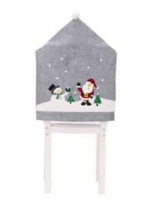 1/4/6 Pcs Christmas Gray Printed Chair Cover, Old Man Snowman Non-Woven Chair Cover Christmas Hat, Holiday Party Cartoon Home Chair Cover, Christmas Decoration Supplies