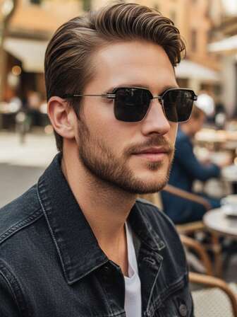 1 Set Men's Metal Square Semi-Rimless Glasses - Black, Modern Urban Streetwear Style With Clear Decorative Lenses, Lightweight Durable Metal Frame, Suitable For Casual And Fashion Accessories