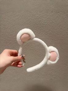 1pc New Plush Bear Headband, Women Cartoon Everyday Makeup Facial Mask Wash Face Sports Headband, Animal Elegant Cute Casual Street Party Polyester Headband, All Seasons, Hairband, Hair Hoop Headbands, Hair Band,