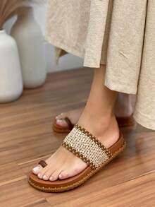 Women's Sandal Slipper Comfortable Briken Soft Fabric Strap Immediate Shipping - 鏽棕色 - 查看 1