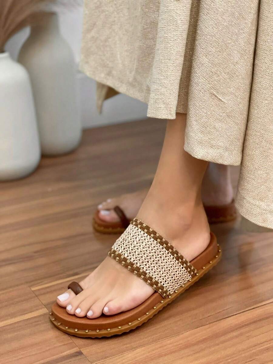 Women's Sandal Slipper Comfortable Briken Soft Fabric Strap Immediate Shipping - 鏽棕色 - 查看 1