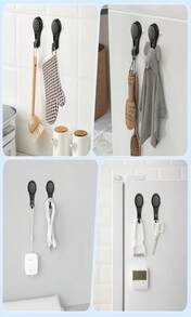 VIS&#39;V Shower Suction Cup Hooks, 2 Types Of Hooks, Heavy Duty, Removable And Reusable, Black, 2 Pcs