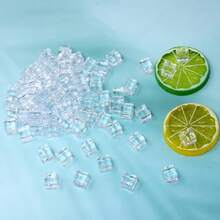 100PCS 12mm Lifelike Simulation Acrylic Ice Cubes Artificial Plastic Clear Square Ice Cubes Decorations Realistic Fake Food Models Ornaments For Home Party Tabletop Decoration Photography Prop - 清白 - 查看 7
