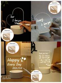 1 pieza Luz de noche de tablero acrílico, con interruptor (incluye base, cable USB, lápiz y tablero acrílico), tablero de mensajes con función borrable y función de iluminación para escritura a mano - Blanco - Ver 9