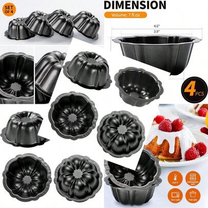 Mini Budtcake Pan 4 Inch Black Nonstick Fluted Lava Cake Pans Mini Chocoflan Mold Small Flan Mold Individual Baking Cups Thanksgiving Pumpkin Muffin Pans For Insta Pot Air Fryer