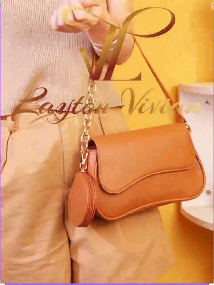 Layton Vivian L8653# Women's Crossbody Bag In Synthetic Leather With Gold Chain Strap, Modern And Elegant Design – Compact And Spacious, Ideal For Outings And Events – Available In Brown, Silver, Apricot, Black, Golden, Beige, Clay, And Champ. - 駝色 - 查看 1