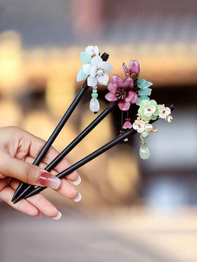 Retro Imitation Ebony Wood Tassel Hair Stick, Chinese Style Hanfu Accessory Hair Clip, Traditional Cheongsam Hairstyle Decor, Bun Extension, Pins For Hair