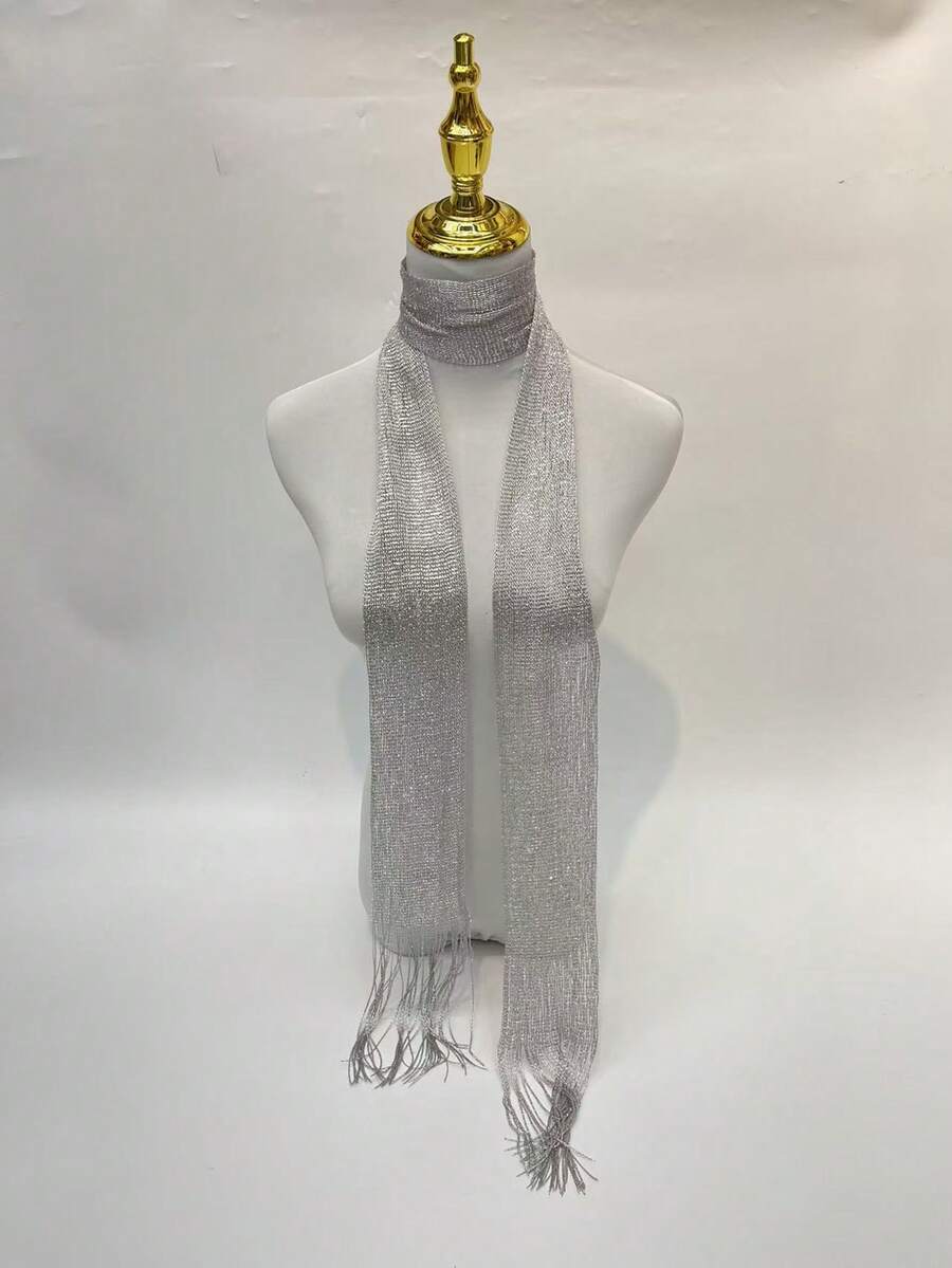 1pc Fashionable & Versatile Women Scarf With Tassels For Dress - Grey - View 1