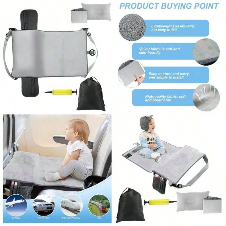 Cama de avin para nios pequeos, Cama de Viaje Inflable Inflable de 19x31 Pulgadas sin Deslizamiento con Almohada y Bomba y Bolsillos, colchn de Aire porttil con Bolsa de Almacenamiento para Dorm - Gris - Ver 1
