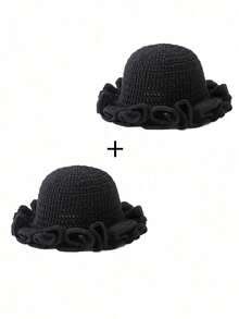 1pc Women's Fashion Knitted Hat, Handmade Crochet Wavy Ruffle Brim Hat, Casual Y2K Knit Beanie, Best Bikini Matching Hat For Beach - Ruffled Knitted Hat - View 37