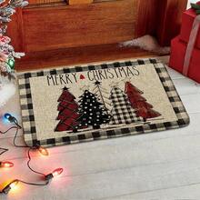 1pc Christmas Doormat, Christmas Tree Decoration Floor Mat, Anti-Slip Christmas Indoor Doormat, Thickened Flannel Material, Soft, Comfortable, Easy To Clean, Suitable For Bedrooms, Living Rooms, Dining Rooms, Bathroom Entrances, Laundry Rooms