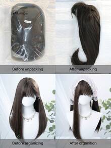 alicegarden 1 合成耐热假发，黑棕色长直发带刘海假发，24 英尺长，由纤维制成，适合日常使用，自然仿真假发 - 黑棕色 - 查看 8