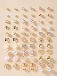 Set de 30 piezas de pendientes de botón con diseños minimalistas y elegantes de margaritas, corazones, rhinestones y lazos, un regalo ideal para uso diario para mujeres