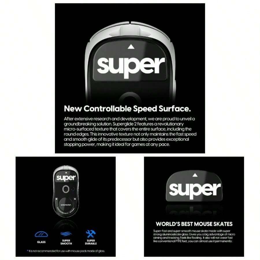 Superglide Glass Mouse Skates G Pro X Superlight 2 Type - C, Black - Polished Smooth Glide, Durable Mouse Feet - 黑色 - 查看 1