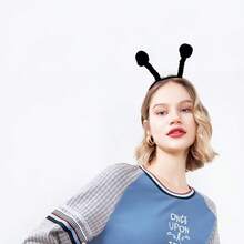 2 Pcs Halloween Bee Headband Antenna Hair Hoops Women Animal Headpiece Hairband Hair Bands Head Boppers - 黑色 - 查看 4