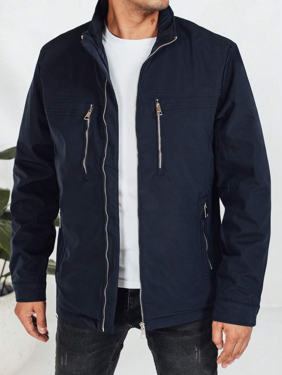 Men's Transitional Jacket With Light Padding And Quilted Lining, Waterproof Everyday Jacket With Zipper And Multiple Pockets, Comfortable Spring And Autumn Jacket For Men, Casual Style, Perfect For Everyday And Work Wear - Navy Blue - View 1