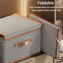 1pc Chic Houndstooth Fabric Storage Box With Faux Leather Handles - Portable Odor-Free Oxford Cloth Organizer With Hook-And-Loop Fastener Closure And Lid For Clothes And Linens, Closet Storage Solution For Dorm And Home, Space-Saving Lightweight Organizer, Durable Craft Pattern, Easy Stackable Design, Travel-Friendly, Fashion-Driven Home Organization, Premium Fabric Box For Garments And Linens - Multicolor - View 2