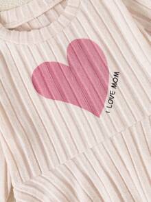 6件套女童情人节爱心印花长袖圆领上衣+修身抓绒裤套装 - 粉色 - 查看 3