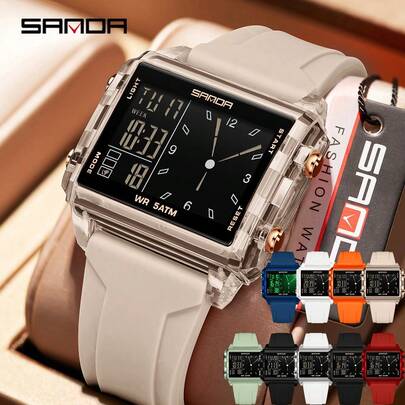  SANDA 男式女式手表数字运动时尚腕表顶级品牌豪华多功能闹钟日期星期秒表 EL 灯功能防水电子 LED 原装男女士时钟礼物 2198