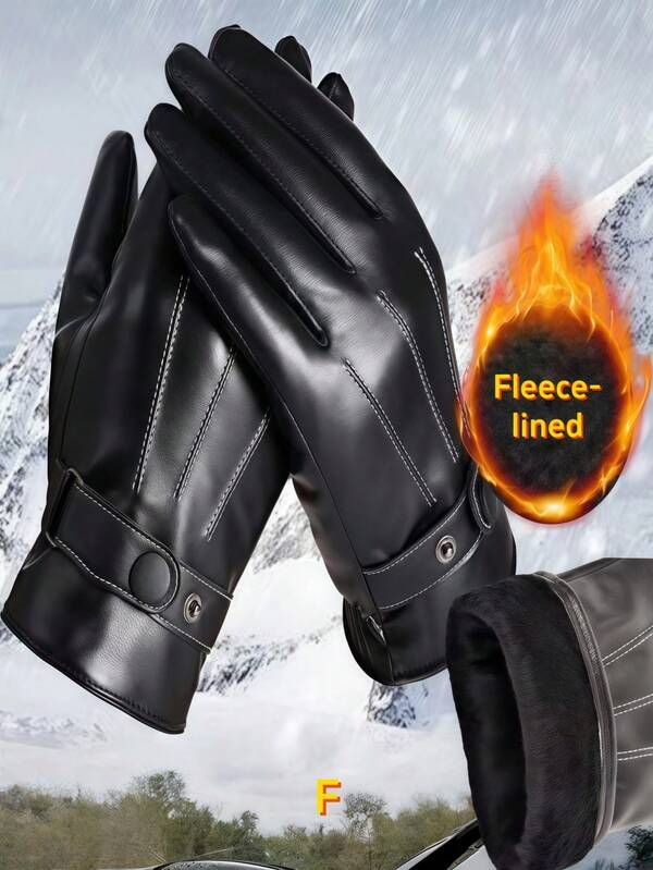 1 Pair Men's Autumn/Winter PU Leather Gloves, Windproof Waterproof Warm Gloves, Adult Thickened Thermal Lined Leather Gloves, Suitable For Outdoor Sports, Cycling, Driving, Skiing And Autumn/Winter Accessories, Halloween Christmas Gift