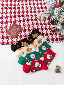 4 Pairs Christmas Socks Woman Funny Santa Claus Christmas Snowman Socks Kawaii Cartoon Animal Girl Cute Novel Christmas Gift Socks