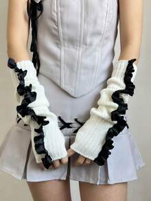 1 Pair Cute & Sweet Girls Arm Warmers, Casual Decorative Arm Sleeves With Y2K Elements, Knitted Fingerless Gloves, Suitable For Daily Wear, Dates, Home, Outings, Stage Performances, Lolita Princess Style - 388# - View 1
