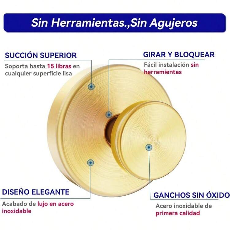 Ganchos Ventosa De Succin Colgador Toalla Bao Cocina Pared Sin Taladro De Pared Para Ventanas De Bao Puertas De Cristal Paredes 4, Oro - Oro-4 piezas - Añade 6