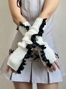 1 Pair Cute & Sweet Girls Arm Warmers, Casual Decorative Arm Sleeves With Y2K Elements, Knitted Fingerless Gloves, Suitable For Daily Wear, Dates, Home, Outings, Stage Performances, Lolita Princess Style - 388# - View 2