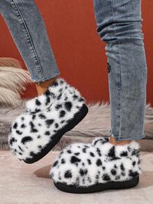 Women's Snow Boots, Warm, Fashionable, Soft Sole, Non-Slip, Fluffy, Versatile Leopard Print, Thermal Lining, New For Autumn/Winter - Black - View 8