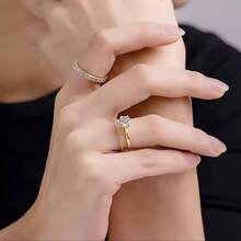 Women's Blue Ring Antique Coin Zirconia Stone 2mm Solitaire 18k Gold Plated Gold - Branco com caixa - Xem 3