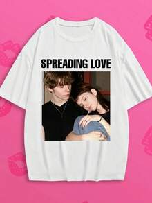 Camiseta de cuello redondo de corte holgado con foto y texto personalizado para mujeres, talla grande, adecuada para cumpleaños, Día de San Valentín, Navidad, fiestas, aniversarios, uniformes corporativos - Blanco - Ver 3