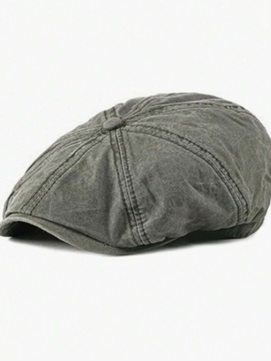 Vintage Distressed Linen Beret Hat, Minimalist Design + Versatile Gray Tone, Suitable For Vintage Enthusiasts, Stylish Men's Daily Wear, Literary Exploration, Easily Crafting A Vintage Gentleman Vibe