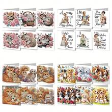 6pcs DIY Diamond Painting Kits, Cat, Dog, Cartoon Character Patterns On Paper Material Greeting Cards, Blessings And Wishes, Unique Design, Asymmetrical Shape Diamonds, Suitable For Thanksgiving Gifts - Multicolor - View 13