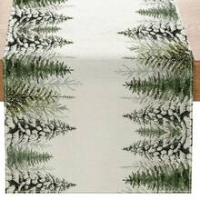 1 pieza Camino de mesa navideño con árbol verde fresco, decoración navideña de invierno del bosque de pinos para la cocina y el comedor del hogar, decoración para fiestas, tamaño: 13x35/13x47/13x72/13x90/13x108 pulgadas