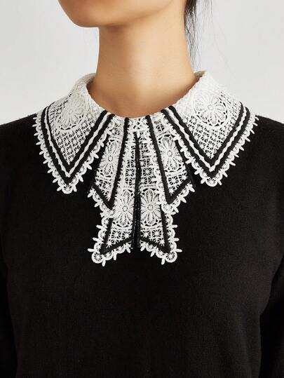 1pc Fashionable Bow Tie Collar, Lace Trim Detachable Shirt Collar Decoration