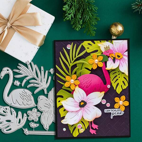 Matrices de découpe en métal avec flamants roses et fleurs, gabarit d'embossage pour scrapbooking, album et cartes de vœux. Outils de découpe pour artisanat de papier, modèles de matrices pour la confection de cartes cadeaux