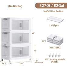 327Qt Large Stackable Storage Bins With Lid, Foldable Closet Organizers And Storage Cabinet Shelves Drawers With 4 Wheels, 3Pack Plastic Collapsible Boxes, For Home Office Organization, White,23409259 - Nhiều màu - Xem 2