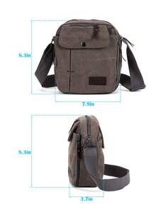 Multi-Pocket Crossbody Bag Casual Canvas Shoulder Bag Unisex Messenger Bag For Work & Travel - 灰色 - 查看 3