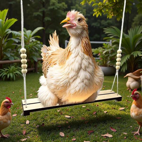 Natural Wooden Bird Swing Toy With Beads - Heavy-Duty Hanging Perch & Chewing Activity For Parrots, Chickens, Roosters - Applewood Construction, Beads For Mental Stimulation & Beak Health - Ideal For Large Birds, Pet Birds, Farm Animals - Cage/Aviary Decor, Rustic Design, Durable Construction