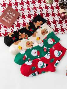 4 Pairs Christmas Socks Woman Funny Santa Claus Christmas Snowman Socks Kawaii Cartoon Animal Girl Cute Novel Christmas Gift Socks